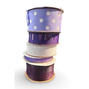 Purple & White Ribbon Lot – Polka Dot– 5 Roll